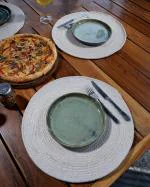 Grhamoy Hand Made Cotton Placemat for Dining Table//Bed-Side Table//Center Table (Pack of 2 )_(Size 33 Cms, Grey)