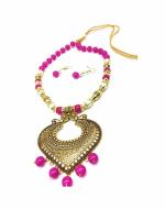 Bella store Women Pink Brass Handmade Designer Manganta Pearl Beads Necklace Set
