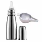 PGD Plain Silver Stainless Steel Baby Feeding Bottle, Slim Design, Mirror Finish with Aluminium paladai Feeder Spoon - 250 ml