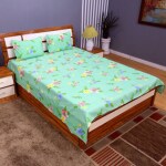 LiveWell Flower Printed Double Bedsheet with 2 Pillow Covers (208*213 CM, Light Green)