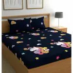 Divvay Homes 160 TC Microfiber Double Cartoon Flat Bedsheet (Pack of 1, Blue)