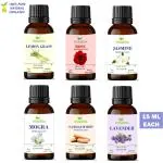 Homeda Aroma Diffuser Oil for Home Fragrance (Lavender, Lemongrass, Rose, Jasmine, Sandalwood, Mogra Essential Oil), Aroma Oil, Defuser Humidifier Oil, 15ml Each - Set of 6