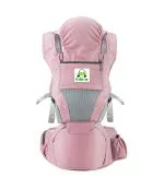Kiddale Baby Carrier Sling, Kangaroo Bag, Carrying belt with Detachable Hip Seat, Adjustable Waist Length(upto 41 inch), Ergonomically Designed, Weather Shield Head Protector, Side Pockets -Pink
