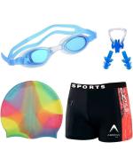 The Morning PlayArrowMax Multicolor Swimming Costume Goggles Rainbow Cap 2 EarPlug Nose Clip Swimsuit Swimming kit