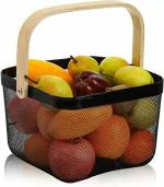 JRM Metal Mesh Storage Basket With Handle For Fruit, vegetable, Kitchen, Bathroom (BLACK)