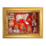 Hawai Kamdhenu Cow Designer Wall Hanging Engineered Wood Photo Frame for Worship Use 8.5x7inch SFDI00309GLDFRM