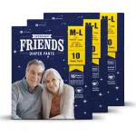 Friends Overnight Adult Diapers Pants Style - 30 Count (M-L) with odour lock and Anti-Bacterial Absorbent Core- Waist Size 25-48 inch ; 63.5-122cm
