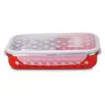 IDEAL PRIME Durable Stainless Steel Insulated Lunch Box With Small Veggie Box 800 ml (Red Color) | Airtight Thermoware Tiffin box With Dibbi For Officte/Travel/School Pack Of 1