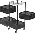 Metal 1Pc 4 Layer Kitchen Rotating Trolley Portable Storage Rack squre Design Fruits&Vegetable Onion,Spice,Jars Container Basket Organizer Holder Stand Kitchen-Black