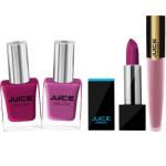 JUICE | FLAMINGO PINK - 06 & PINK VELVET - 08 NAIL PAINT, PLUMFUL M-4 LIPSTICK, PLUMBURN M-95 LIPTINT | WATERPROOF & LONG LASTING | COMBO OF 4