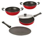 Nirlon 4 pcs of Red, Black Heat Resistance Pot and Pans Cookware Combo Set Standard