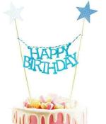 Festiko Happy Birthday Glitter Pentacle Cake Toppe, Cake Bunting Topper, Happy Birthday Cake Bunting Banner Party Favors Decorations Supplies (Light Blue)