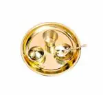 A1 EssAncial Pure Brass Pooja Bhog Thali Set Small | Size - 4 inches (Set of 5 Pooja Items with Sindoor Dibbi