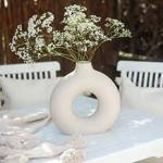 Kraftlik Handicrafts Ceramic Donut Shape Vase for Indoor Flower Pot Outdoor Flower Planter (White)