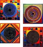 DECOR ADVENTURES Bindu Series Sansar by S. H. Raza Wall Painting 12 x 12 inch (Pack of 4)