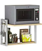 Saifix White and Beige Iron Microwave Oven Wall Mount Tableware 3 Removable Hooks Containers Kitchen Rack