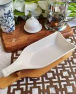 Lord’s Creation Premium Porcelain Oval Serving Platters White Dinner Plates Serving Dishes for Party, Dessert, Sushi, Fish Half Bottle Platter Fine Porcelain With Bamboo wood Stand