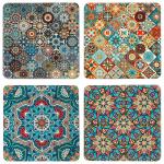 DULI Set of 4 MDF Blue Mandala Abstracts Design Coasters 4x4 inch