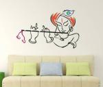 LANSTICK Multicolor Lord Krishna with Flute Self Adhesive Wall Sticker