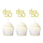Festiko 20 Pieces Cheers To 50 Cupcake Toppers Gold Glitter Age Fifty 50th Birthday Cupcake Picks Anniversary Party Cake Decors
