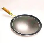NAAYAGI - Handmade Iron TAWA for DOSA, ROTI - with Wooden Handle - Flat with Border ( 26CM DIAMETER )