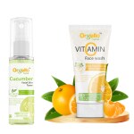 Orgello Cucumber Toner Mist Spray 100 ml + Vitamin C Face Wash 100 ml for men women boys girls for normal oily dry skin Pack of 2.