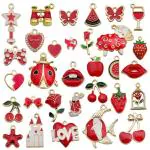 ZIBUYU Pendant Charms For Jewellery Making Kit Assorted Cartoon Red Enamel Pendants Gold Plated Diy Charms Necklace Bracelets Pendent For Making Jewelry And Diy Crafting Kids - 31 Pcs