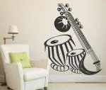 Lanstick Vinyl Black Walldecor Musical Instruments Tabela And Veena Image Self Adhesive Wall Sticker24 inch