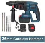 Sauran 26mm Cordless Rotary Hammer Drill (20 Volt) with 2 batteries, 5 Drill Bits and Charger