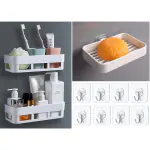 MorivaHomes Multipurpose Wall Mount Bathroom Shelf and Rack for Home and Kitchen. Self-Adhesive Sticker Support Without Drilling. (White, 2 Bath + 1Soap + 10 Hooks)