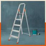 Bathla 5 Step Foldable Aluminium Ladder for Home | 5 Year Warranty and Slip Prevention Steps (Advance Carbon - Orange)