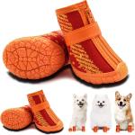KUTKUT Small Dog Shoes Anti-Slip Dog Boots Paw Protective with Reflective Straps Soft Mesh Breathable Adjustable Puppy Dog Shoes Booties with Zipper for Small & Medium Dogs 4PCS  Orange