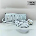 Elecstar 4 Socket 4 Switch 6 amp Extension Board, Switch Board, Power Strip 2 Meter Extension Cord for Home & Office