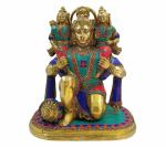 Kartique Spiritual Brass Sri Ram Laxman on Hanuman Shoulder Idol - 12 inch