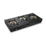 Glen 3 Burner Glass Gas Stove with Brass Burner Black - Manual (1030 GT BB BL)