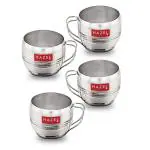 HAZEL Stainless Steel Tea Cup | Steel Unbreakable Chai Tea Coffee Cup Mug Latest Design Capacity 170ml Each, Set of 4, Silver