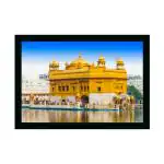 Dharvika Innovations Design 4 Synthetic Golden Temple, Amritsar Painting Sparkle Coated Home Decorative With Frame, 14 X 20 Inch