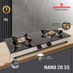 goodflame Nano 2B SS Toughened Glass 2 Brass Burner Gas Stove(Manual Ignition) Glass Manual Gas Stove