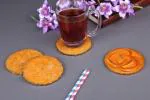 Vatsin Premium Resin Round Coasters Tea, Coffee Coasters for Home & Dining Table, Office, Table Accessories, for Gifting (Set of 4, Orange)