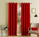Lushomes Polyester Red Plain Blackout Curtains with Eyelets for Door 54 inch x 90 inch