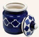 RAJ@ROYAL Mughal Art Craft Ceramic Pottery Handmade Painted Cornichon Dry Fruit Pickle Tea Coffee Storage Jar For Kitchen (Blue_2Kg)