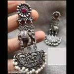 WHOA! JEWELLERY Fashion Oxidize Elephant Style Kempu Work Stone Motif Work Earring Silver Color For Girls & Women Earrings & Studs