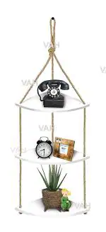 Vah White Wooden Wall Hanging Shelf Rustic Rope Shelves Plant Farmhouse Decor 3 Tier
