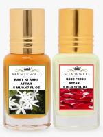 Menjewell Combo Pack Of 2PCs Attar(Raat Ki Rani 5ML,Rose Fresh 5ML) 10ML Attar Perfume (Floral)