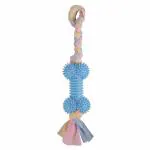 Emily Pets Rubber Spike Bone Toy with Rope Knot for Dogs (Sky Blue)