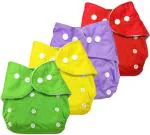 Mom's Pride Multicolor Polyurethane Laminate Reusable Solid Pocket Cloth Diapers Without Inserts (Pack Of 4)