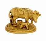 Kartique Home Decor Brass Kamdhenu Cow and Calf with Ganesh and Laxmi Carved on Shawl 7.6 x 6.4 cm