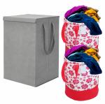 ZOVIRA Laundry Basket & Bag In Multicolor-(Non-Woven) Pack of 3