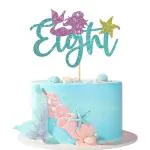 Festiko Glitter Mermaid Eight Cake Topper, Mermaid Sign Children GirlS 8th Birthday Cake Decor, Ocean Under The Sea Mermaid Eight Theme Party Supplies