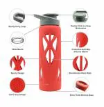 TintBox Borosilicate Glass Water Bottle with Silicone Sleeve, Energy Red